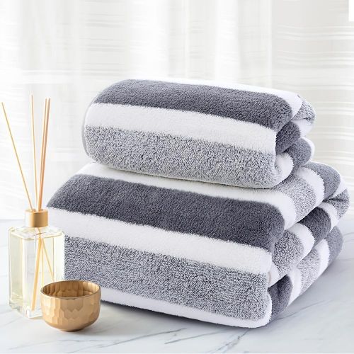 Quick-Dry Striped Towel Set - Soft & Absorbent Bath Towel(70x140cm) & Hand Towel(35x75cm) for Bathroom, Spa, & Sauna,