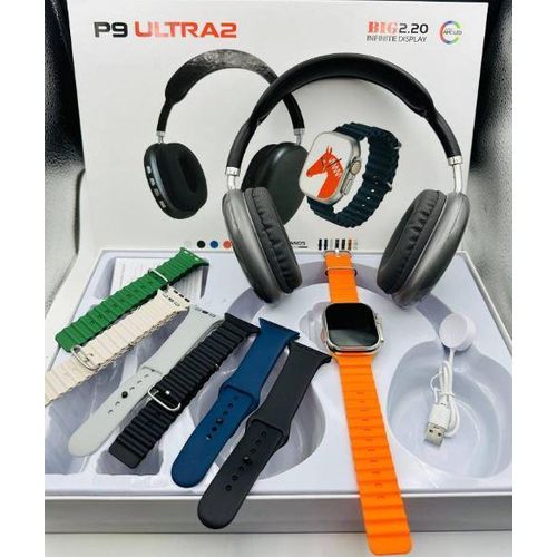 P9 Ultra 2 2.20 HD Wireless Calls Water-proof Bluetooth Smartwatch With Wireless Bluetooth Headphones