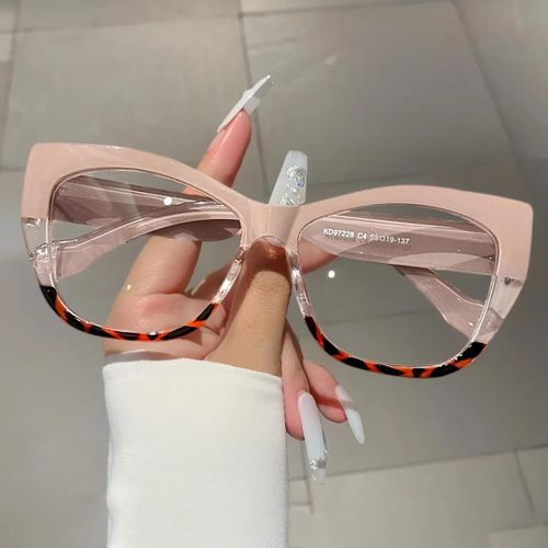 Stylish Cat Eye PC Frame Glasses - Beige & Leopard Print - Anti Blue Light Eyewear for Women.