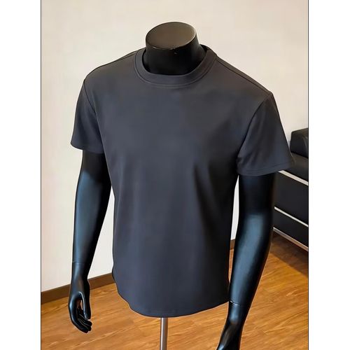 GREY HEAVY COTTON MEN TSHIRT OVERSIZED POLO ROUND NECK SHORT SLEEVE UNISEX PLAIN SHIRT