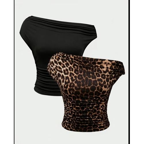 2in1 black and leopard print off shoulder top