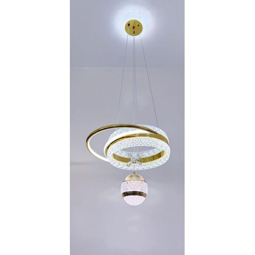 Modern Gold Orbit LED Pendant Chandelier Light with Crystal Ring & Pendant Sphere