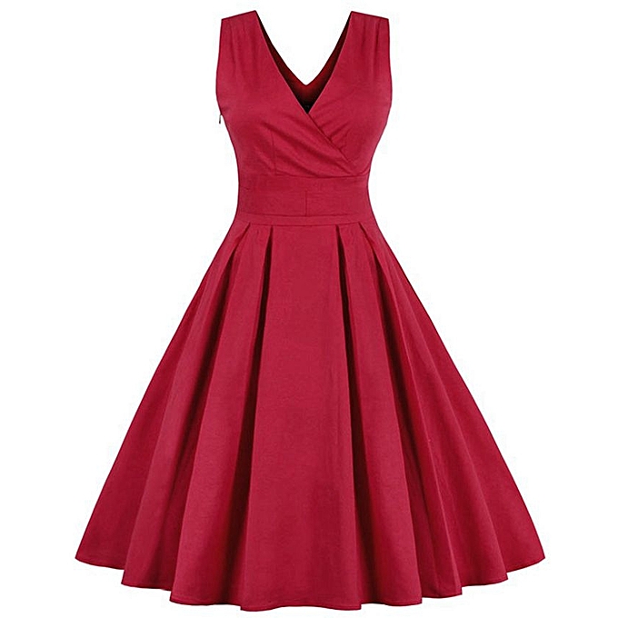 Zaful V-neck Pleated Dress With Bowknot Belt - Red | Jumia.com.ng