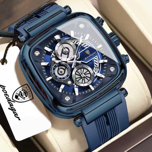 Very Authentic & Superior Quality Men's All Blue Silicon Rubber Strap Chronograph Wristwatch