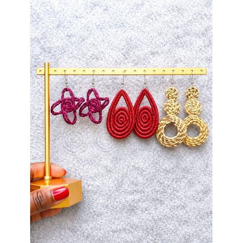 3 Sets Unique Buho Geometric Woven Raffia Bohemian Grass Tropical Beach Style Hand Woven Pendant Earrings For Women Drop Dangle Earrings For Women Girls e