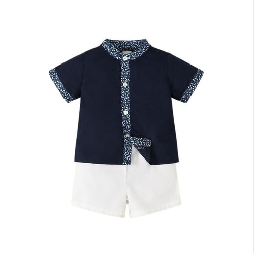 Boys' Navy Blue Round Neck Top & Shorts Set - 0-3 Years