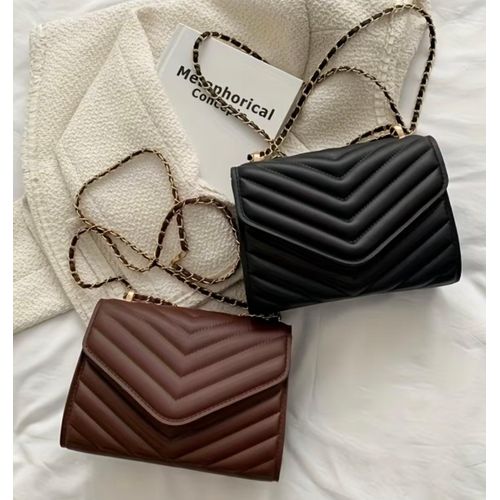 Crossbody Bag Fashionable Women'S V-Quilted, Easy And Lightweight Solid Color Flap Chain Strap, Suitable for Office, Work, Going Out, Fashionable Textured Handbag