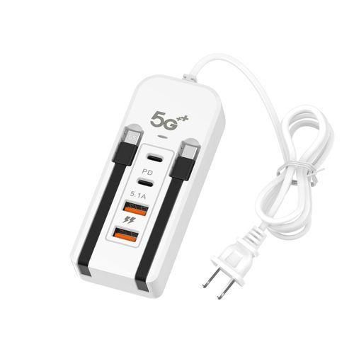 66W Multi-Function Anti-Static Power Socket Charger Fast Charging Station (2PD + 2USB)