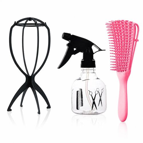 Wig Care Kit – Plastic Wig Stand + Water Spray Bottle + Wig Brush
