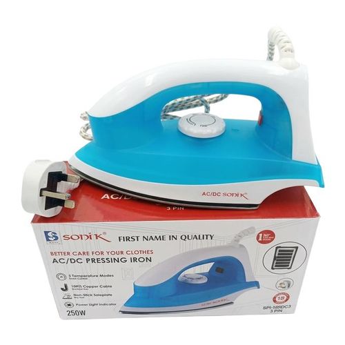 250W Inverter Friendly Dry Pressing Iron – Low Power Energy Saving Solar & Prepaid Meter Safe (3 Pin Plug)