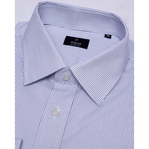 Pabani Premium Blue Classic Striped Cotton Formal Shirt – Tailored Fit For Men