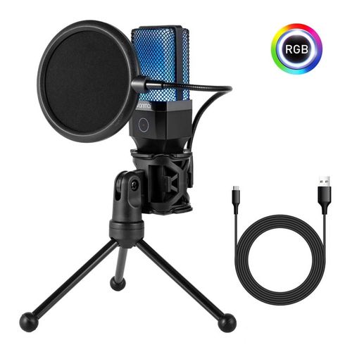 Condenser RGB Microphone USB with Anti-Vibration Shock Mount Folding Stand Tripod, Pop Filter for Desktop, Gaming, Streaming, Content creation, Podcast, PC Video Recording