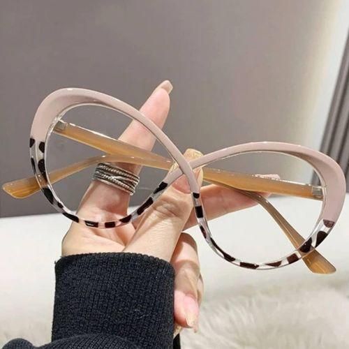 Nude Leopard Oval Cross Cat Eye Anti Blue Light Computer Glasses For Women