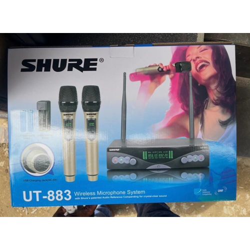 UT-883 2pcs Wireless Microphone System with Receiver, Handheld Dynamic Mic Set, Long Range, Compatible with Speakers for Karaoke, Party, Church, Wedding, Party, Outdoor Events. 2pcs ( ShureUT883 Mic )