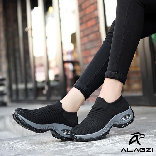 Women's Breathable Slip-On Height-Increasing Air Cushion Non-Slip Casual Business Sneakers - Black