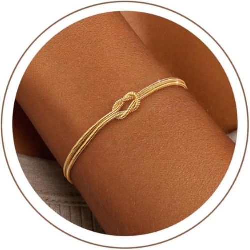 14K Gold Plated Bracelet for Women, Trendy Silver Tone Chain Link Tarnish-Free Jewelry