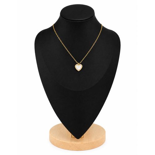 Gold Heart Pendant Necklace with Pearl-Style Center for Women