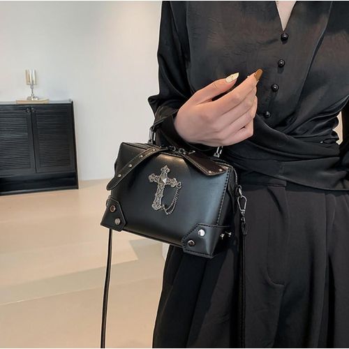 UNISEX GOTHIC CROSS SHOULDER BAG, Rugged Leather Unisex Single Crossbody CrossBag, Men And Women Cross Bag, Unisex Punk Studded Crossbody Bag, Waterproof Mini Clutch Bag, Square Box Crossbag - Square Messenger Bag, Crossbody Bag for Men & Women