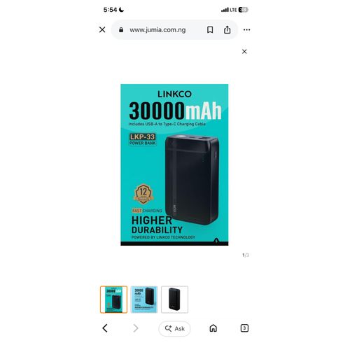 LINKCO LKP-33 30000mAh Powerbank 12W Fast Charging & Torch