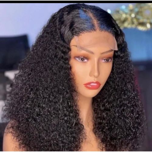 Glueless center part curl wig with 4 by 4 closure 16 inches