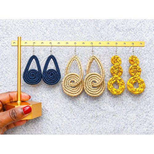 3 Sets Unique Buho Geometric Woven Raffia Bohemian Grass Tropical Beach Style Hand Woven Pendant Earrings For Women Drop Dangle Earrings For Women Girls d