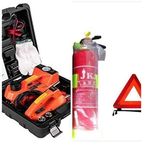5in1 Electric Hydraulic Floor Jack/Tire Inflator Pump/Wrench+ 1kg Fire Extinguisher +C-Caution