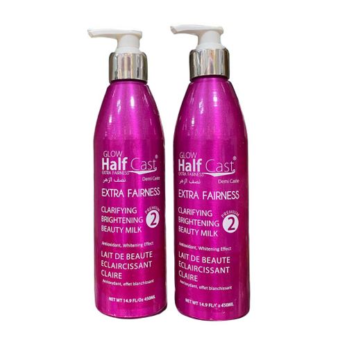 Glow-Half Cast Extra Fairness Clarifying Brightening Beauty Milk Body Lotion 450ml-2 Piece.
