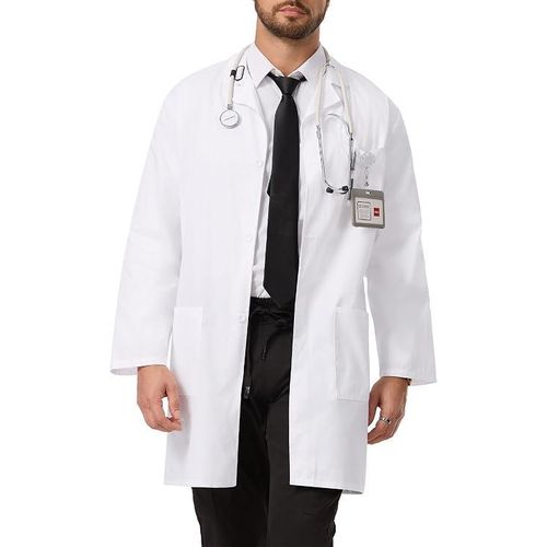 White Lab Coat for Men, Long Sleeve Doctor Coat with 3 Pockets Soft Breathable Fabric, Science and Chemistry Layer, College Lab Work, For Students, Doctors, Daily Clinic Rounds