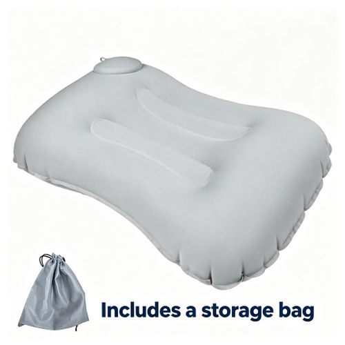 Inflatable Travel Pillow Lumbar Support Cushion Milk Silk Ergonomic Press Pump Back Pillow for Office Chair Car Airplane with Storage Bag - Gray