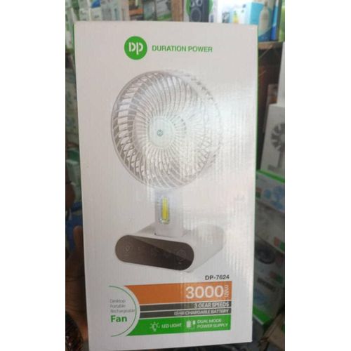 Duration Power (DP) model DP-7624 Desktop Portable Rechargeable Fan.