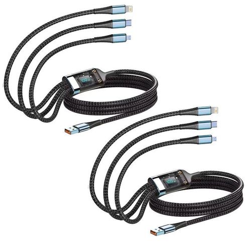 2PCS 100W Fast Charging Cable Multi Charger Cable Nylon Braided Multiple USB Universal 3 in 1 Charging Cord Adapter with Type-C Micro