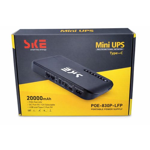 SKE Mini UPS 20000mAh for Router, CCTV & WiFi – 24V POE, 9V/12V DC, Type-C