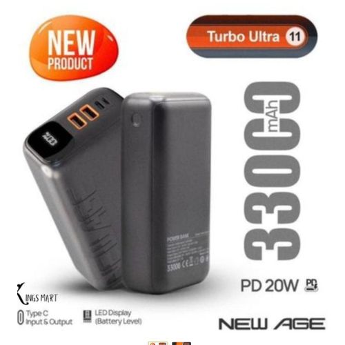 New Age 33000mAh Turbo Ultra 11 20W PD Fast Charging Digital Display Type-C Input & Output Power-Bank