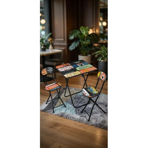 Vintage Folding Bistro Table Set with 2 Chairs – Retro Print Design