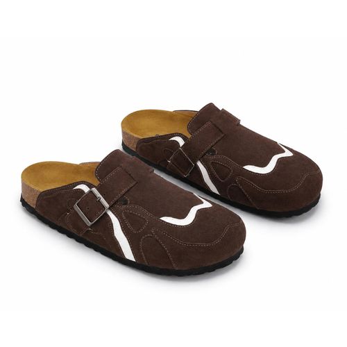 Authentic Premium Unisex Suede Cork Clogs – Adjustable Buckle Comfort Slip-On Casual Sandals – Brown
