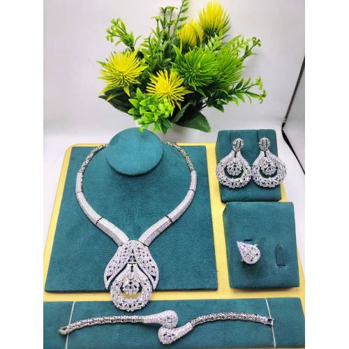 Classy Sophisticated Zirconia Diamond Iced Female + Necklace/Bracelet/Ear-Ring