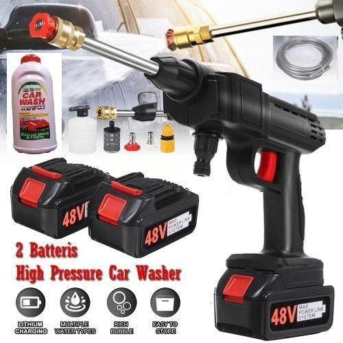 Cordless Pressure Gun Washer, Portable High Power Washer Gun - Rechargeable/ High Pressure Water Spray Gun Car Washer & Cleaner Garden Washer 48V(2 Battery) + Free LB car wash and Wax
