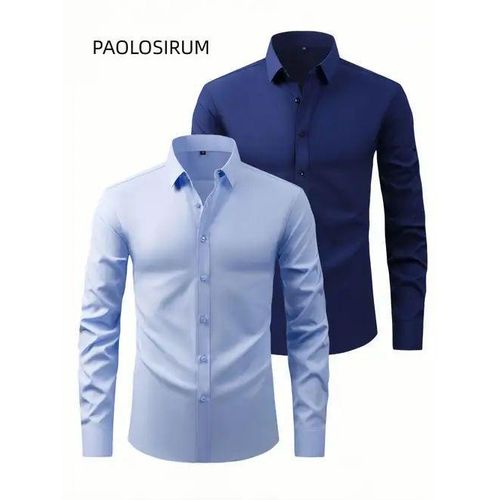 2 in 1 Men's Plain Long Sleeve Shirts Sky/Navy Blue