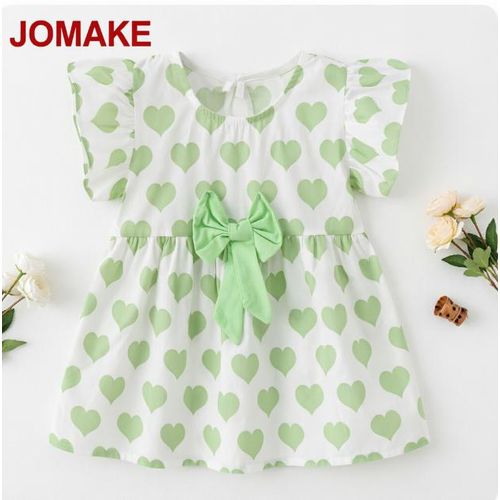 Girl's dress 6M-4 years old with green hearts and fly sleeves