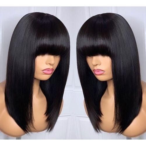 Short V Bob Hair Wig With Fringe For Ladies - Black