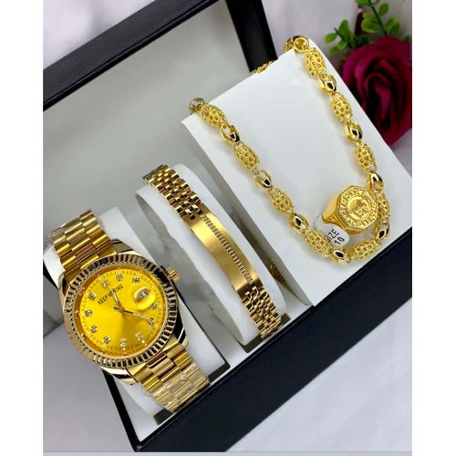 Sophisticated & Very Classy Non Fading Men's Complete Gold Wristwatch Set(U.S.A)