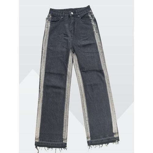 High quality ladies long length baggy cut ripped patterned boyfriend jeans