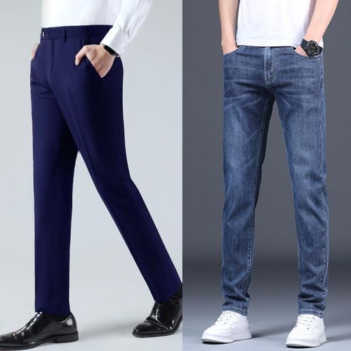 2Pcs High Quality Jeans And Suit Trousers For Men-Blue, Navy Blue