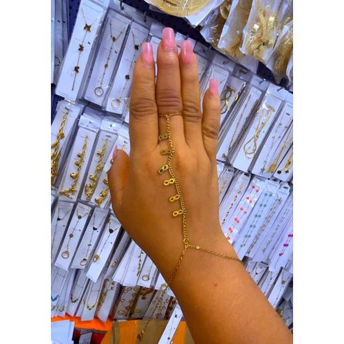 Captivating Sexy Infinity Dainty & Charming Dazzling Golden Tone Ring Hand Bracelet For Adorable Unique Sexy Ladies