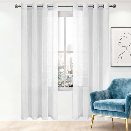 Voile Curtains with Eyelets, Curtain with Eyelets, Grommet Top Filtering Window Sheer Curtain Panels for Living Room, Modern Window Curtain, Translucent Decorative Curtain for Bedroom