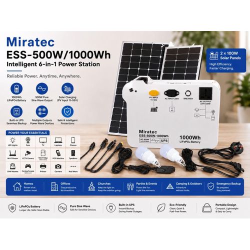 ESS-500W/1000Wh Intelligent 6-in-1 Power Station + 200W Solar Panels