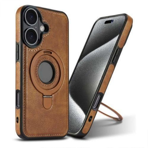 Magnetic For IPhone 16 Leather Case With Magsafe & Ring Stand