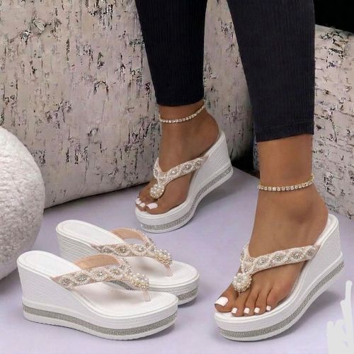 Women’s Elegant Pearl Wedge Slippers