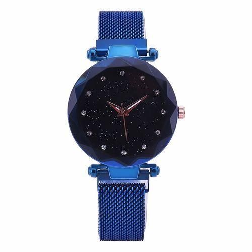 Ladies Clock Magnet Buckle Starry Wristwatch Women Watches - Blue