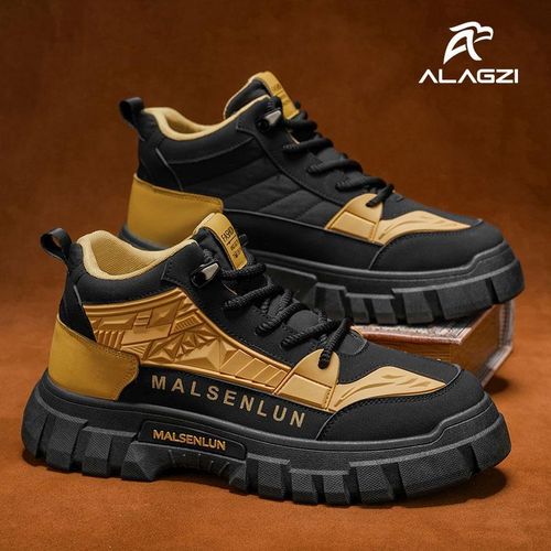 2026 New Men's Fashion High-Top Outdoor Sports Shoes - Yellow Black, Sizes 39-44